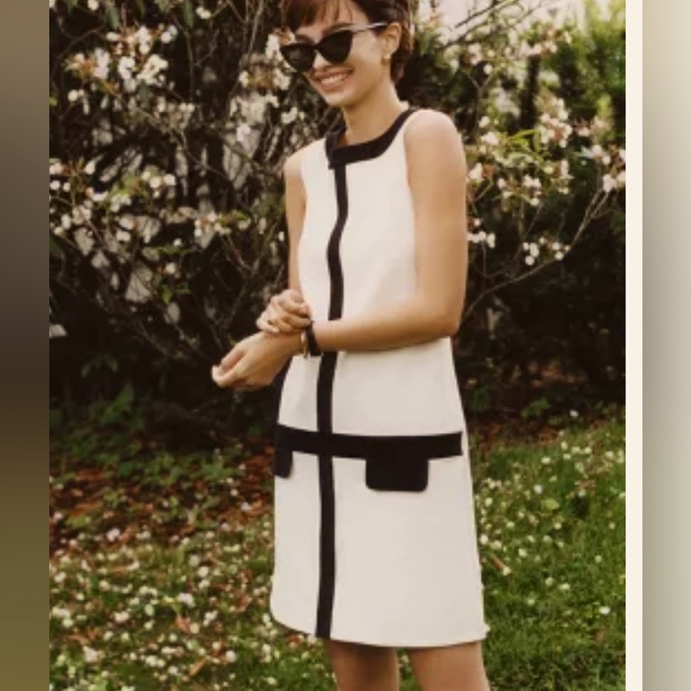 Maeve White Shift Dress with Black Trim